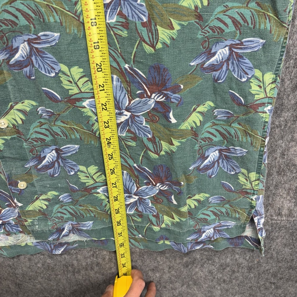 Vintage GAP Loop Collar Hawaiian Aloha Shirt Men's XL Linen Blend Floral Green - Picture 5 of 7